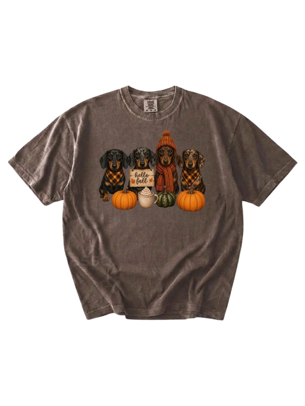 Comfort colors Brown 'Hello Fall' Dachshund Graphic Dog T-Shirt